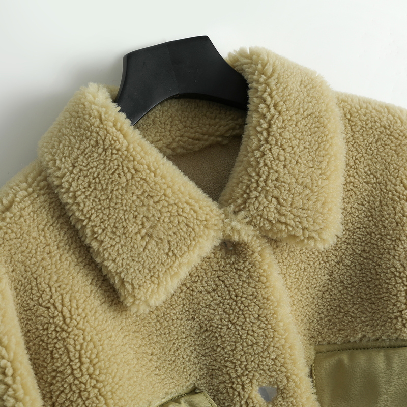 女士时尚绵羊皮大颗粒羊剪绒大衣复合皮毛一体羊毛皮草外套