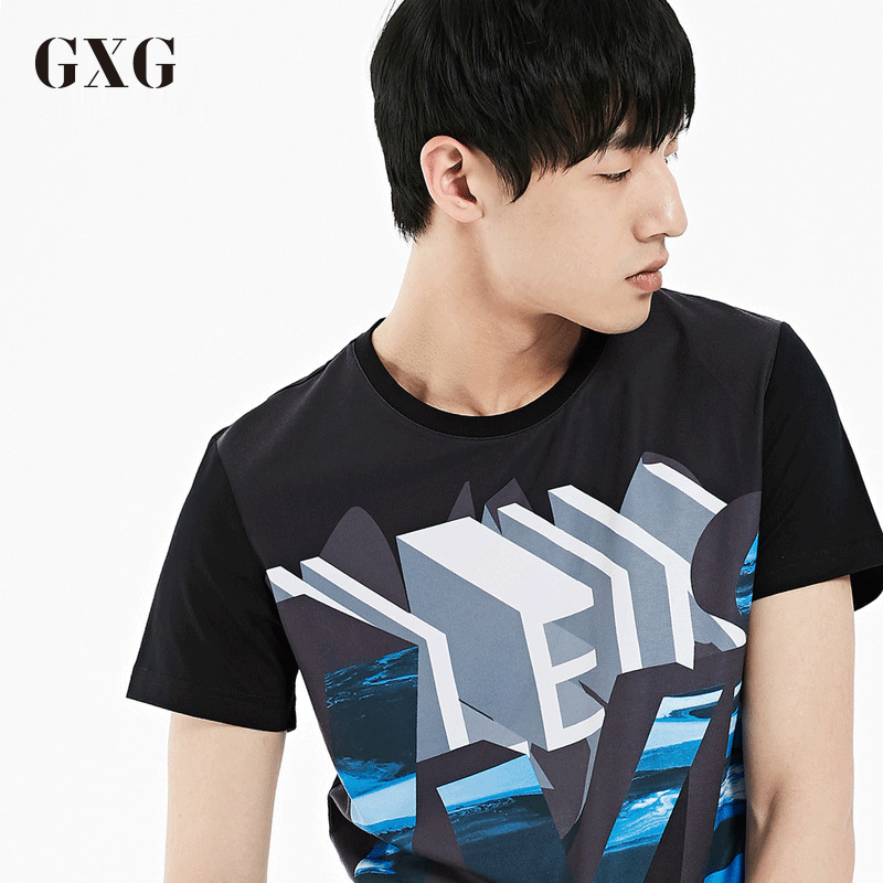 gxgt恤短袖男装夏季男士青年时尚休闲都市流行花色圆领短袖t恤男