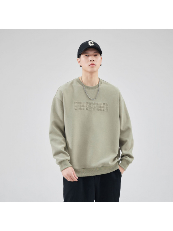 |早秋季款重磅圆领卫衣男士宽松潮牌长袖男青少年针织毛衣