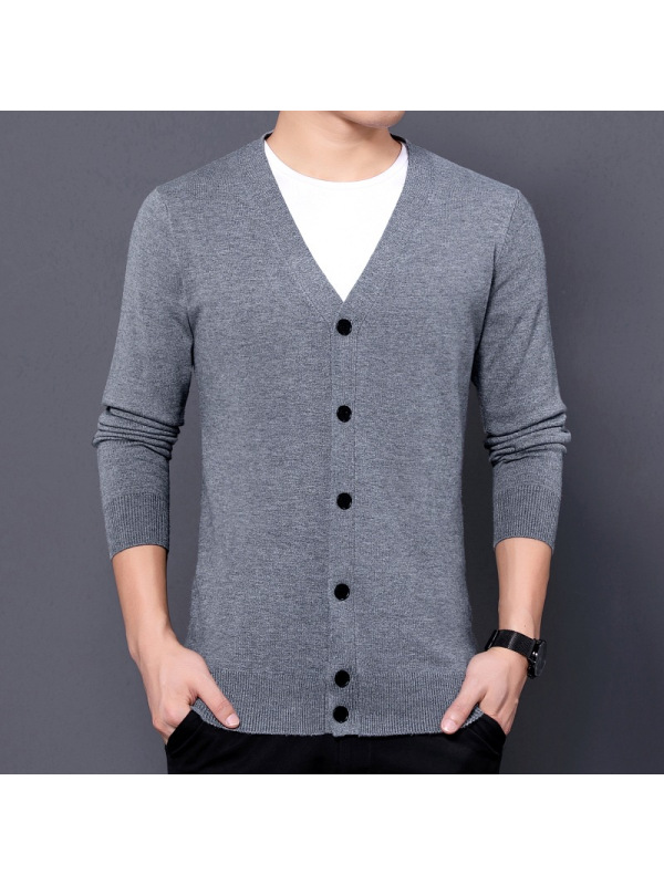 秋季新款针织开衫男薄款长袖纯色针织衫男士毛衣