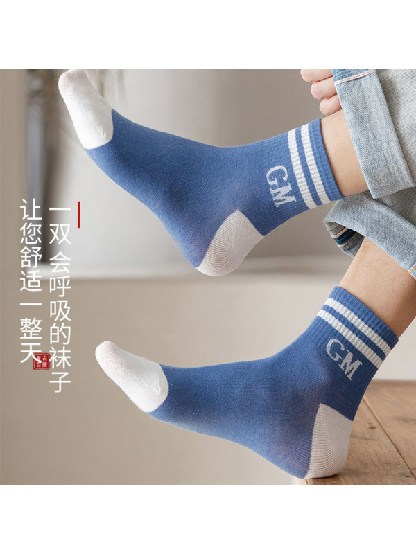 Ceba5双袜子男士中筒袜夏季薄款纯棉防臭吸汗ins潮袜全棉运动休闲短袜