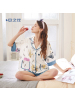 安之伴夏季棉质睡衣女简约休闲短裤开衫五分袖卡通甜美家居服