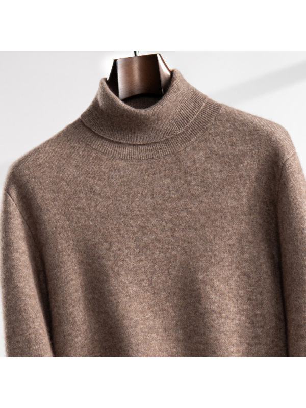空气层高领秋冬新款男士羊绒衫商务休闲纯色加厚毛针织衫套头上衣
