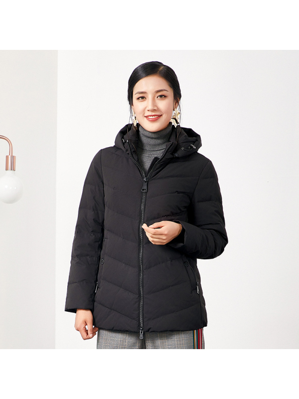 千仞岗女士中老年羽绒服女纯色短款可脱卸帽保暖羽绒服外套