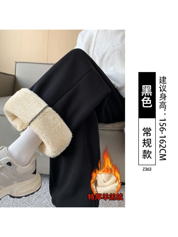羊羔绒加绒运动裤女秋冬季加厚棉裤外穿束脚卫裤宽松小个子阔腿裤