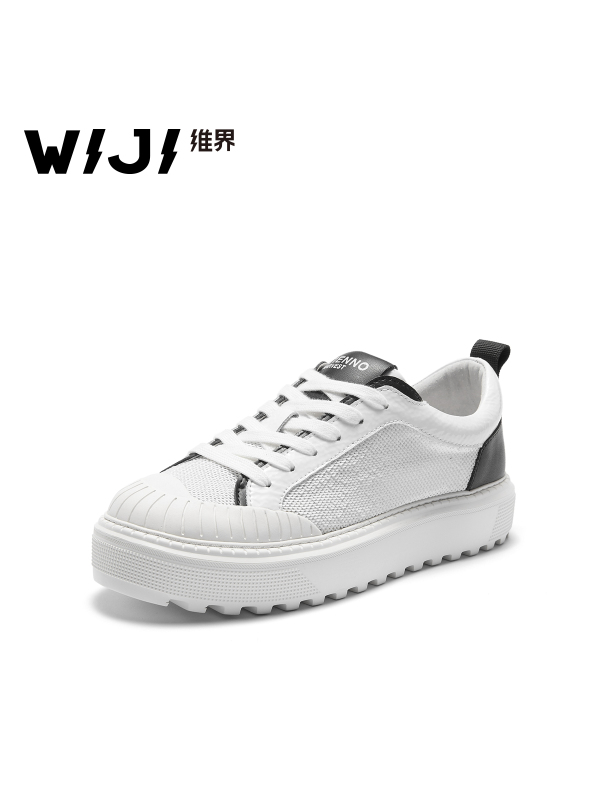 WIJI女鞋2018春夏季新款休闲运动单鞋学院风透气舒适潮流款系带鞋