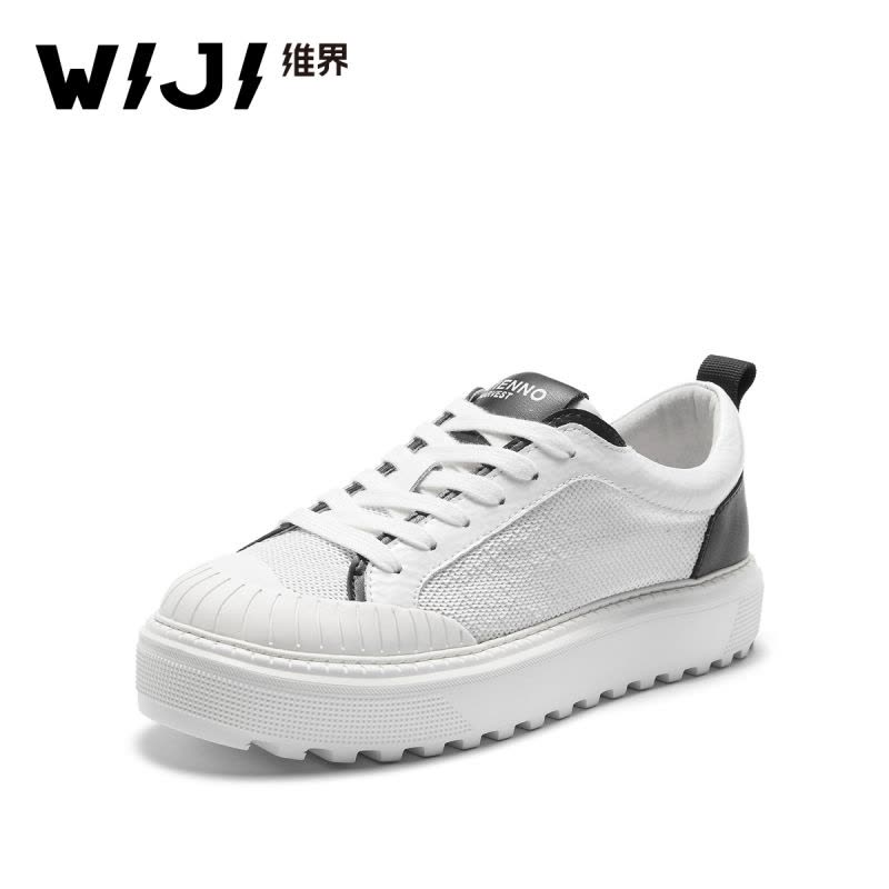 WIJI女鞋2018春夏季新款休闲运动单鞋学院风透气舒适潮流款系带鞋图片