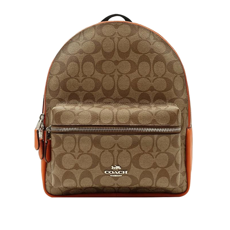 蔻驰coach奢侈品奥莱款女士背包时尚潮流c纹logo拼皮可调节肩带双肩包