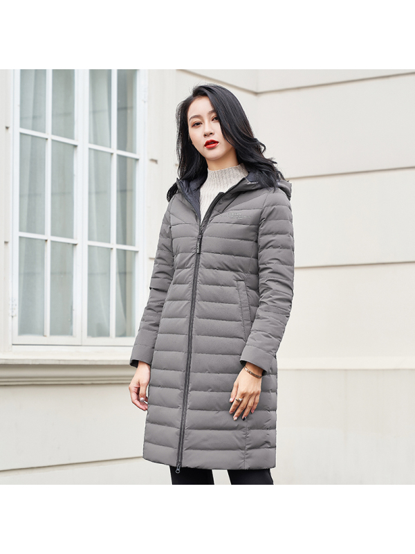 千仞岗女士秋冬季新品中长款韩版时尚休闲连帽羽绒服外套