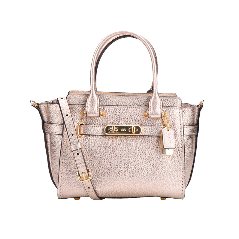 coach蔻驰女士coachswagger21系列铂金色皮质手提单肩手提包
