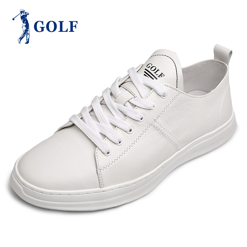 GOLF男鞋2019春季新款板鞋男韩版系带鞋子休闲鞋百搭真皮小白鞋潮