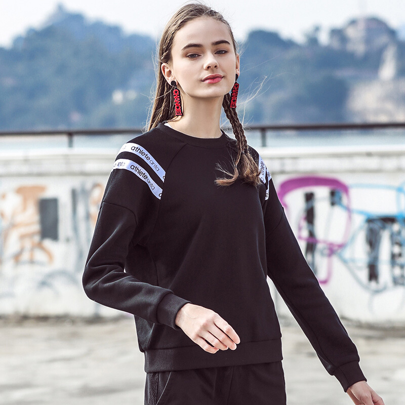 安踏女装套头衫2019春季新款针织衫圆领套头卫衣户外运动服女