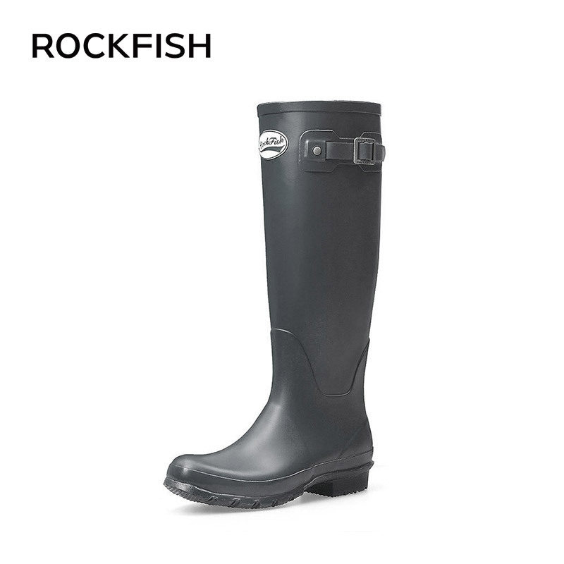 Rockfish英国春夏威灵顿女士高筒雨靴时尚哑光长筒天然橡胶雨鞋