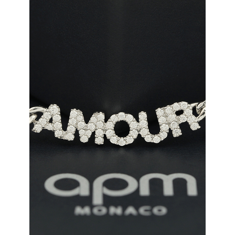 【apm MONACO】字母锁骨链AMOUR时尚吊坠新款925银项链镶钻女士毛衣链颈链法式