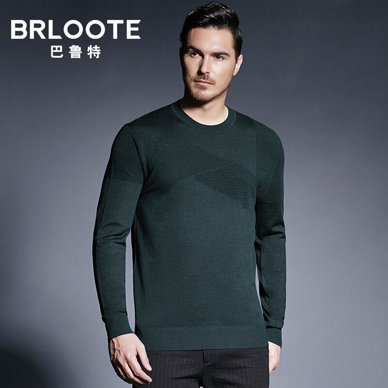 Brloote/巴鲁特 羊毛衫男秋冬新款男士时尚休闲圆领提花针织衫