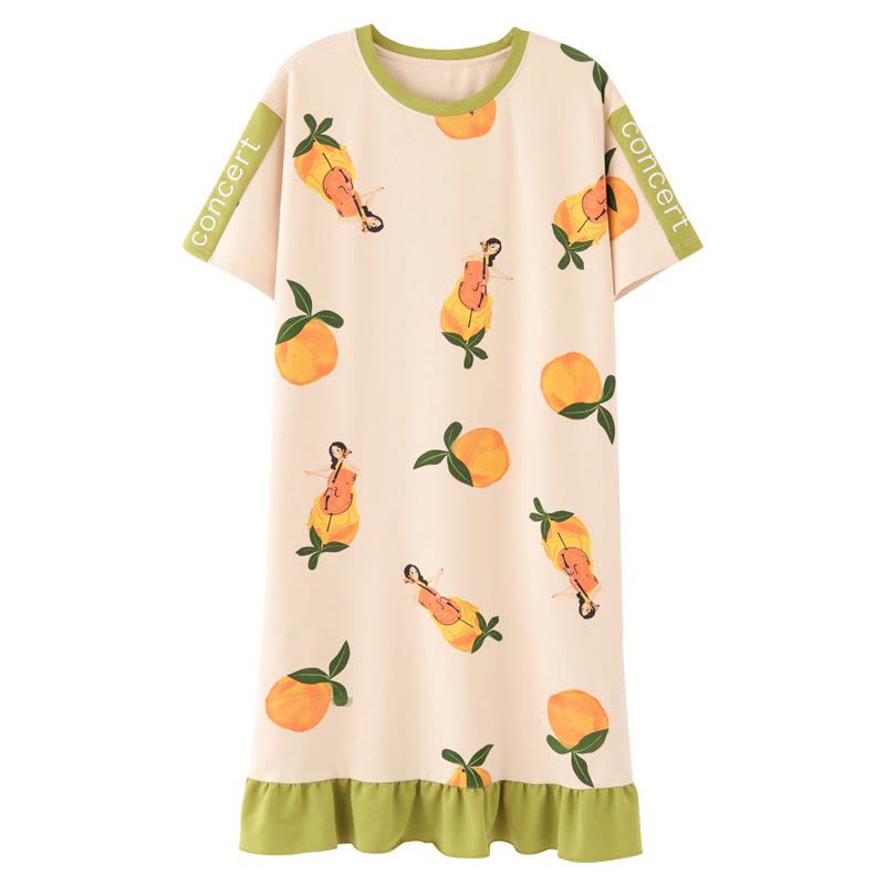 睡裙女夏季棉质短袖薄款 中长款睡衣韩版可爱卡通家居服连衣裙图片