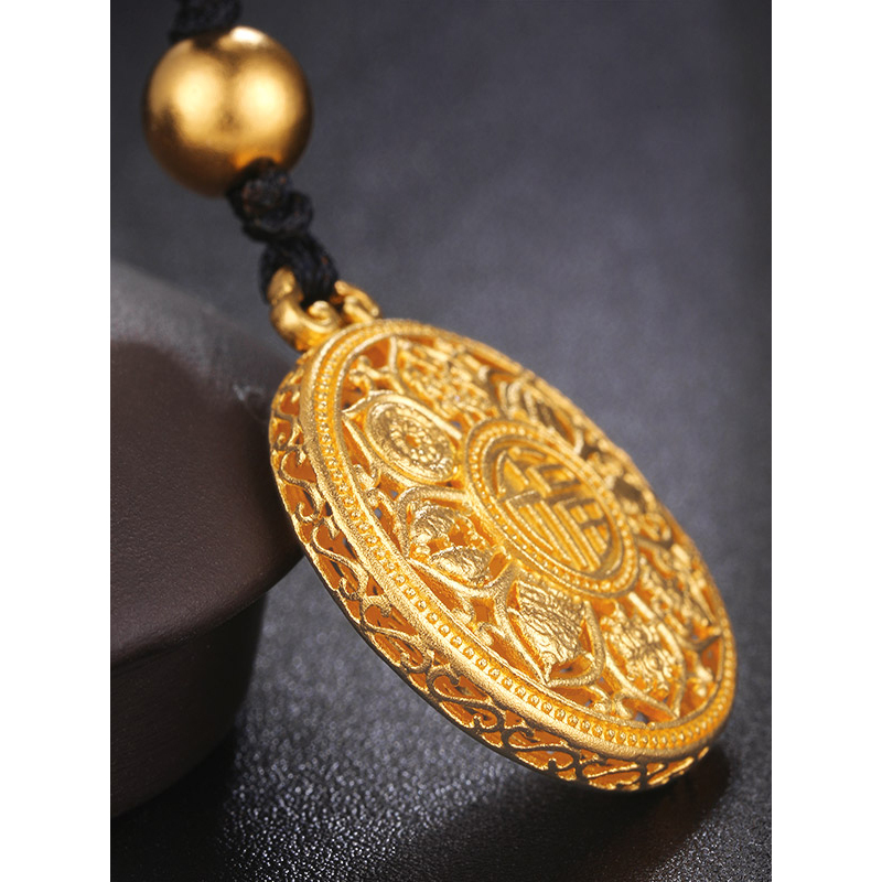 金大福kingtaifook古法传承金镂空雕花福字平安扣黄金足金999吊坠