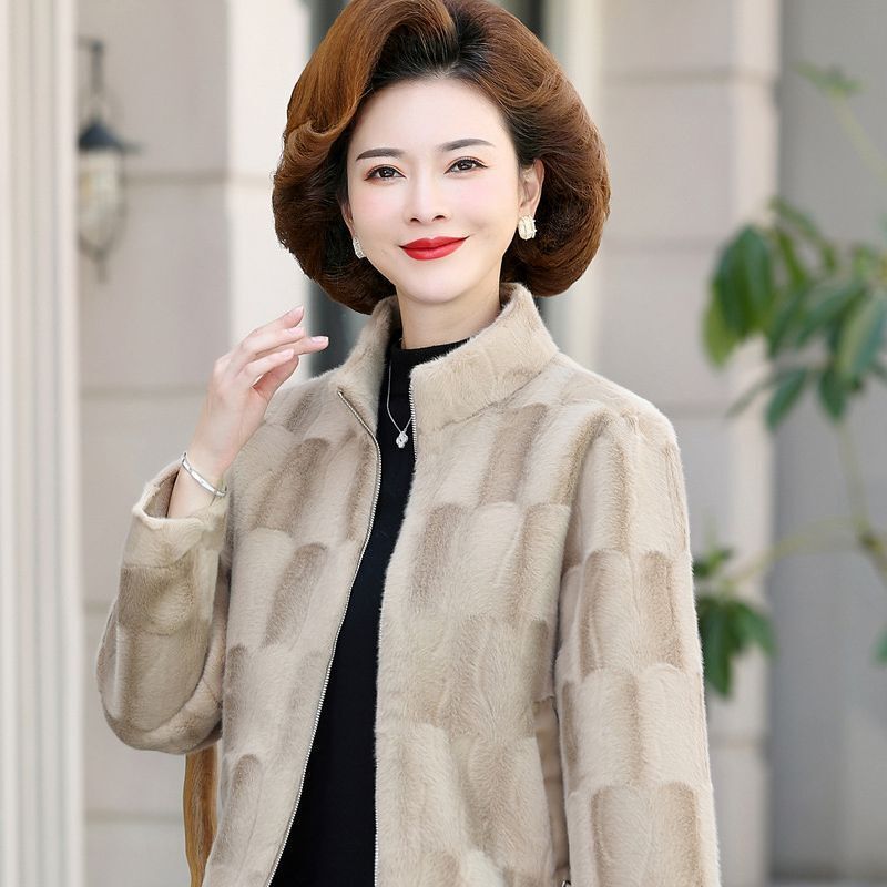 妈妈装外套时尚洋气中年女士秋冬仿水貂绒上衣中老年冬装