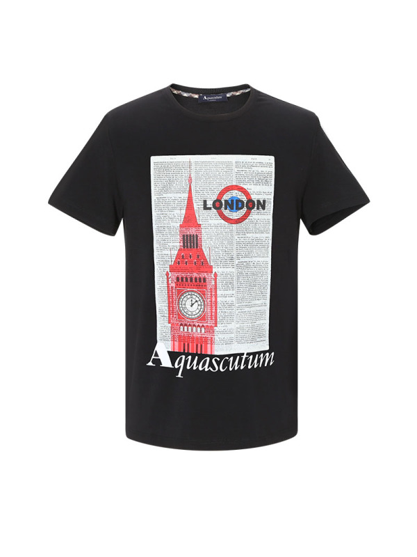 雅格狮丹AQUASCUTUM 男士T恤 图型印花棉质QMT007M0