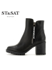 St&Sat/星期六冬季牛皮革圆头粗跟短靴女靴子SS74116541