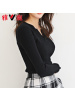yaloo/雅鹿春装2019款女长袖打底衫V领针织衫慵懒修身套头毛衣女