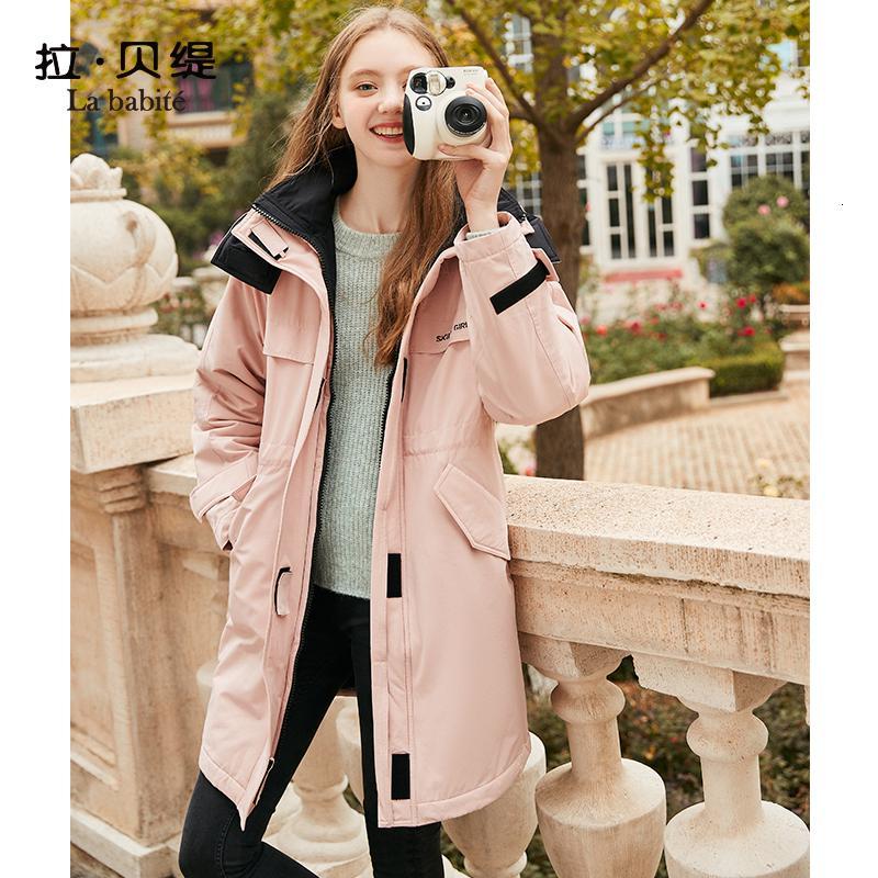 【专柜同款】拉贝缇工装棉服女中长款2019冬季新款连帽韩版宽松棉衣外套潮ins60009219