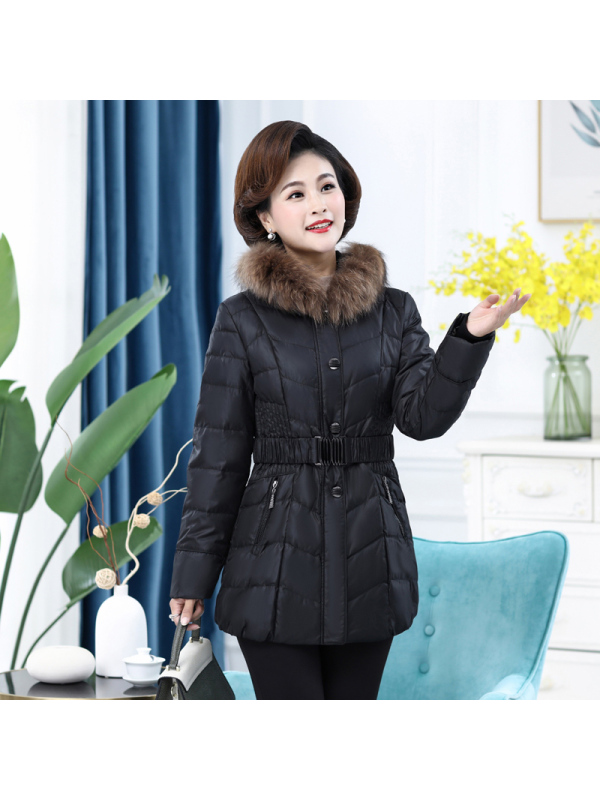 雪暖妈妈装羽绒服女装中长款修身中老年羽绒服连帽女装