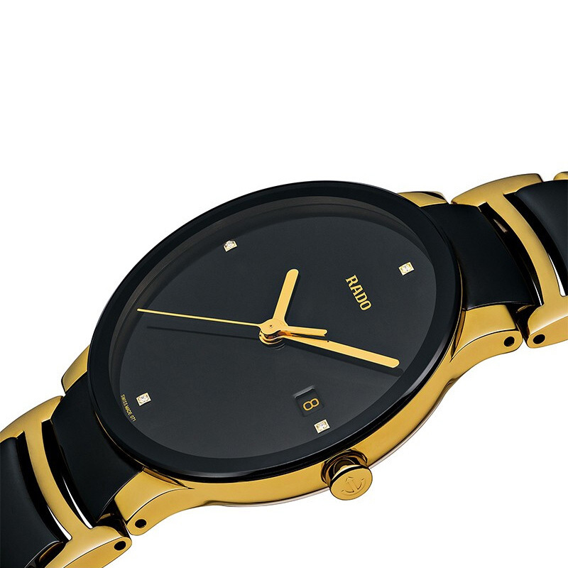 雷达(RADO)瑞士手表 晶萃系列时尚简约大气款 石英男表 38mm黑盘间金陶瓷带