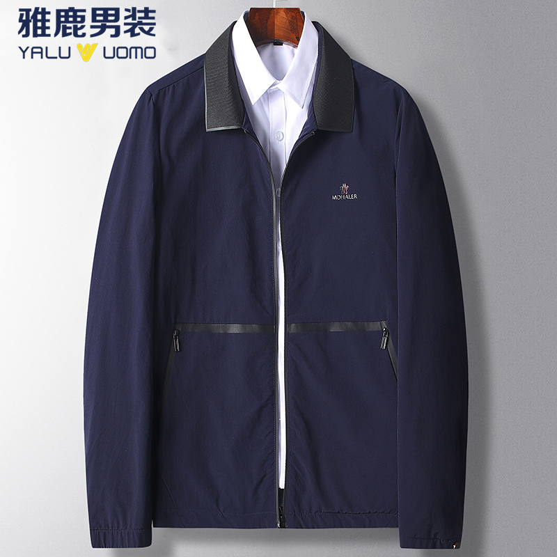 雅鹿男装新品首发纯色休闲商务百搭夹克基础款男士外套YL-QX20632