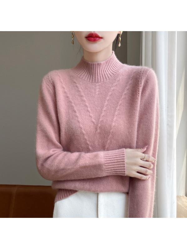 秋冬半高领厚款羊毛衫女针织打底衫长袖套头毛衣提花宽松显瘦上衣