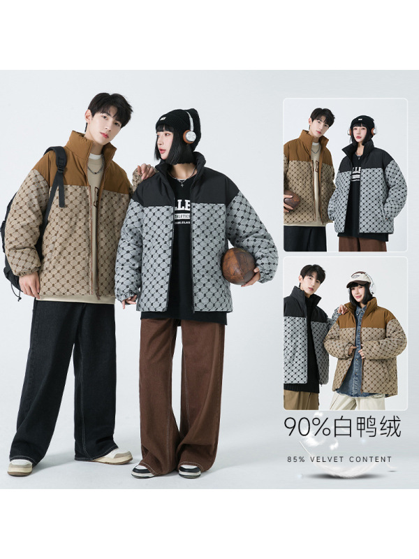 冬季新国标90%白鸭绒羽绒服男女同款加厚防寒美式立领撞色外套男