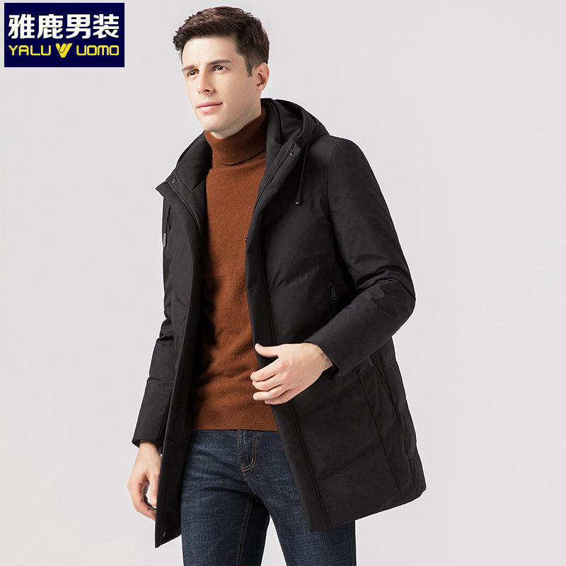 雅鹿男装羽绒服男冬新款加厚保暖中长款商务休闲连帽外套S34EDYA18895