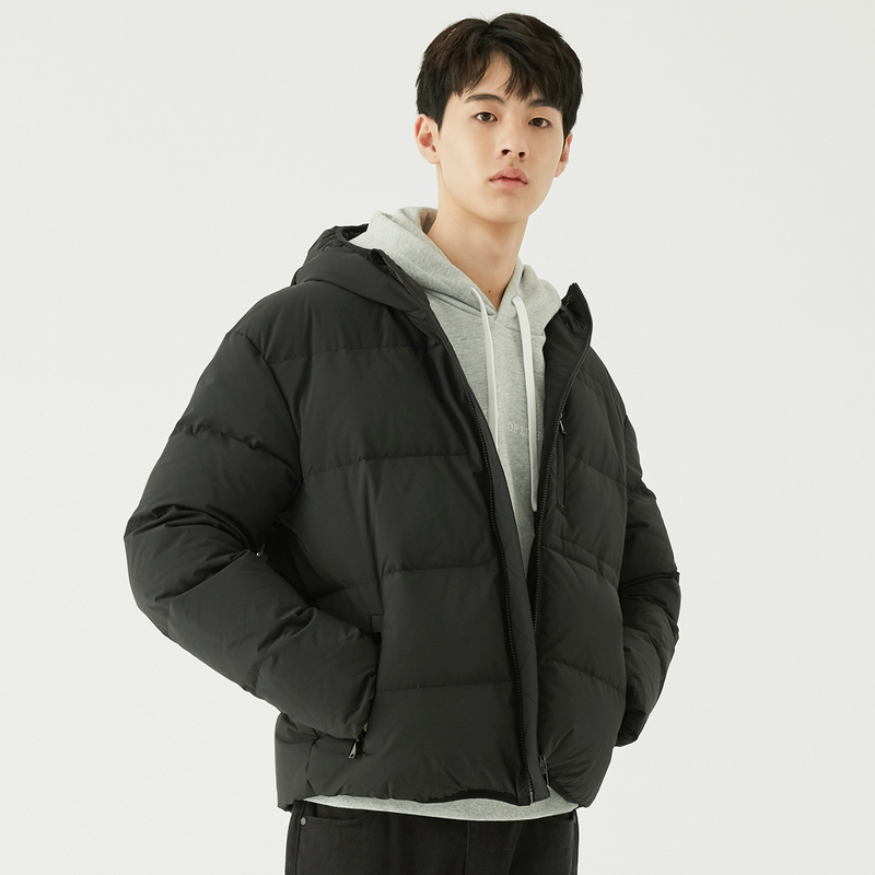 gxg男装冬季男士时尚帅气黑色连帽加厚鸭绒轻薄短款羽绒服男士潮