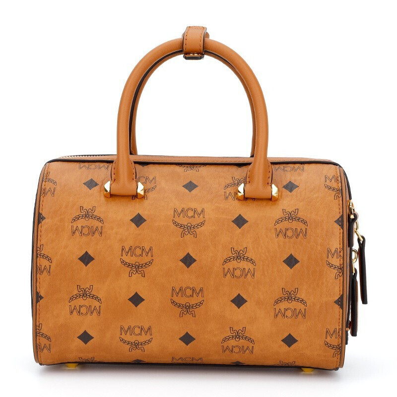 mcm女包essential系列经典印花波士顿包单肩斜挎手提包干邑色mwbaase