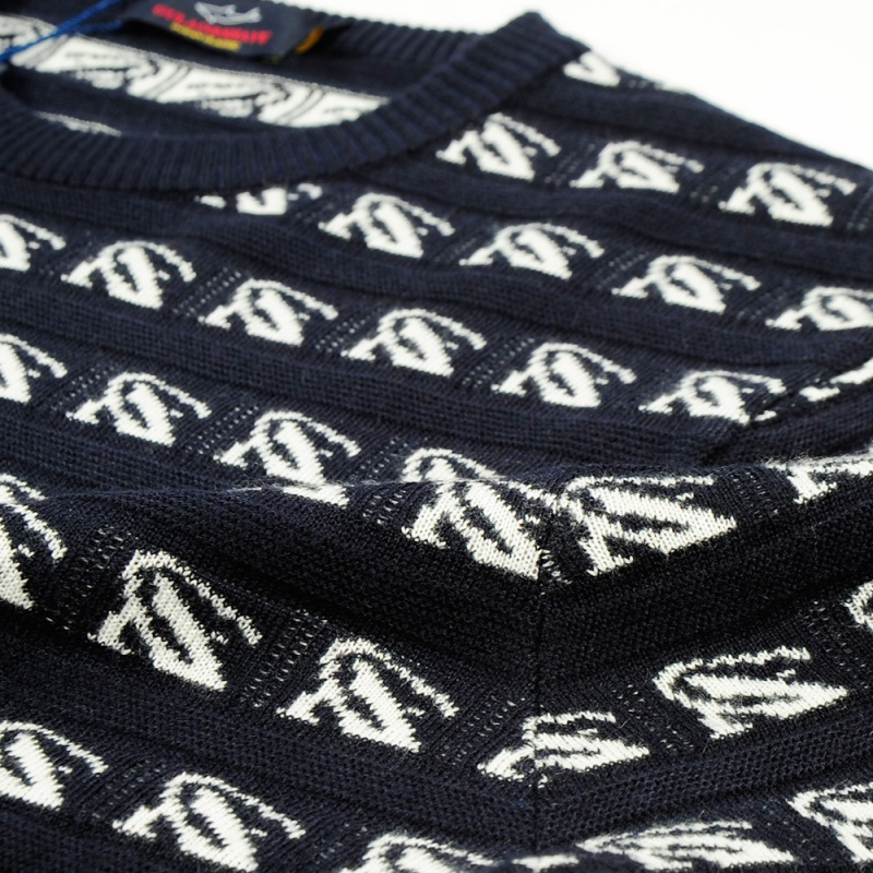 古老鲨鱼秋冬羊毛衫男士圆领几何图案时尚提花条纹针织衫