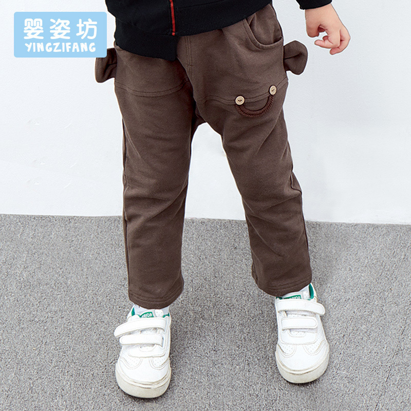 婴姿坊男童春秋新款裤子时尚运动外出可爱笑脸韩版哈伦长裤