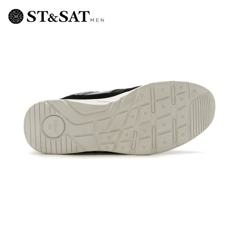SAT MEN/星期六网布+头层牛皮平跟纯色单鞋SS71128769