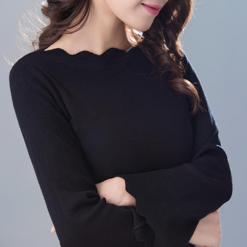 烟花烫秋装女2018新款长袖简约气质弹力纯色打底针织毛衣 齐风3815720