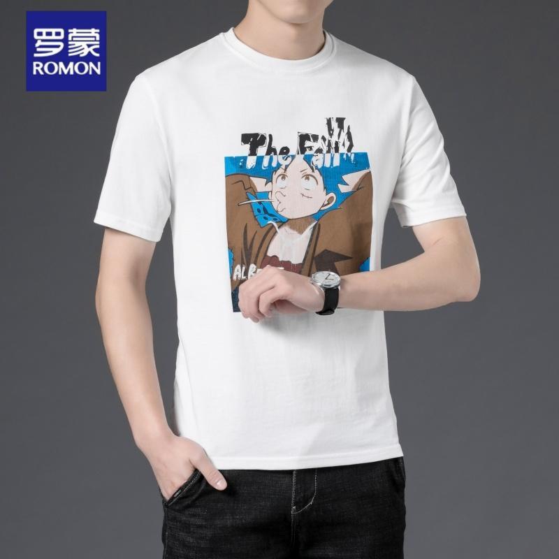 罗蒙romon2021夏季新款男装短袖t恤韩版上衣半袖宽松五分袖