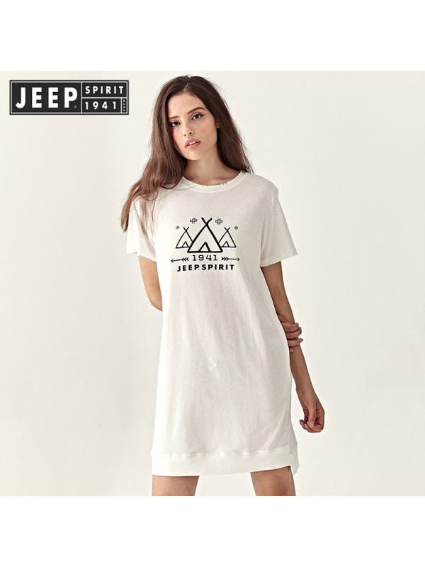 JEEP SPIRIT吉普女士T恤 夏季新品长中款圆领