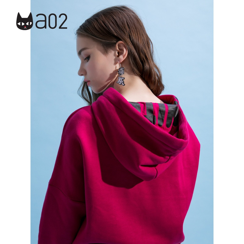 a02新款时尚卡通字母抽绳宽松潮印花连帽卫衣女DTU5BA141KT