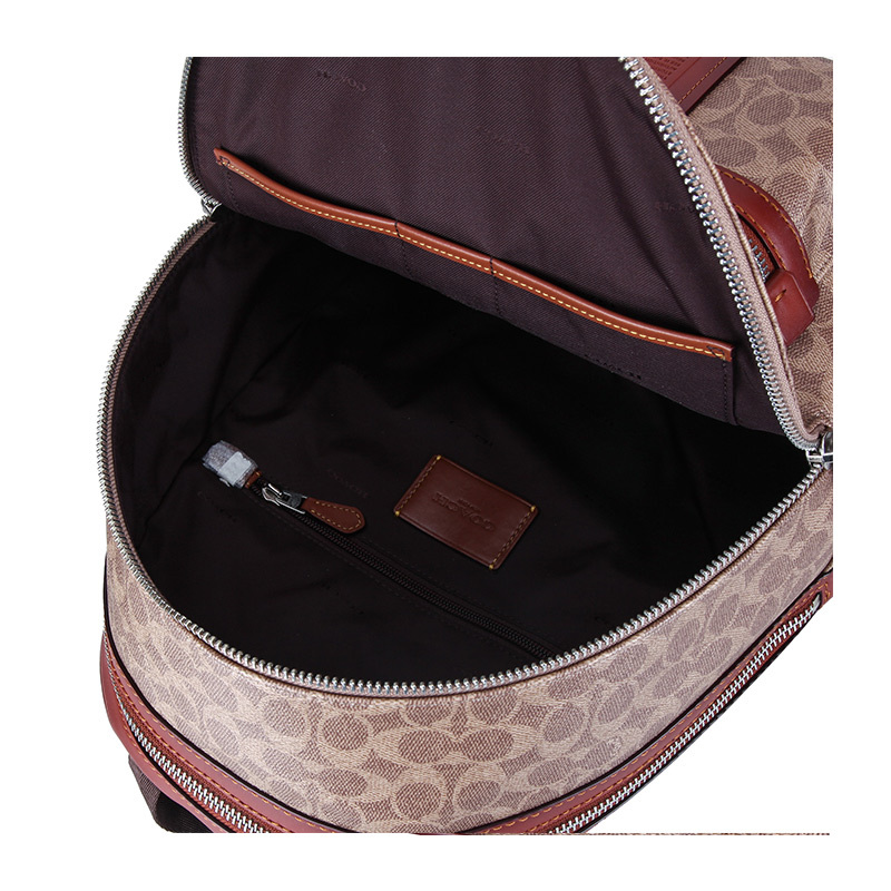COACH 蔻驰 奢侈品 男士专柜款卡其色PVC双肩背包