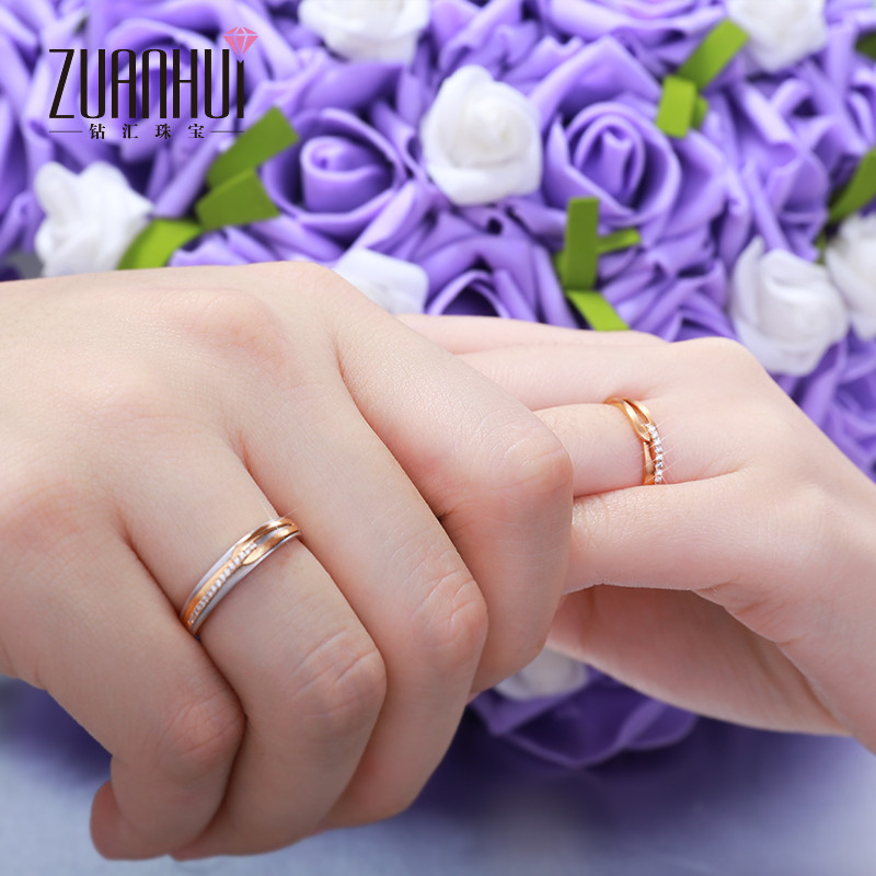ZUANHUI钻汇珠宝 玫瑰18K/Pt950戒指 铂金结婚婚戒钻石对戒 情侣钻戒定价