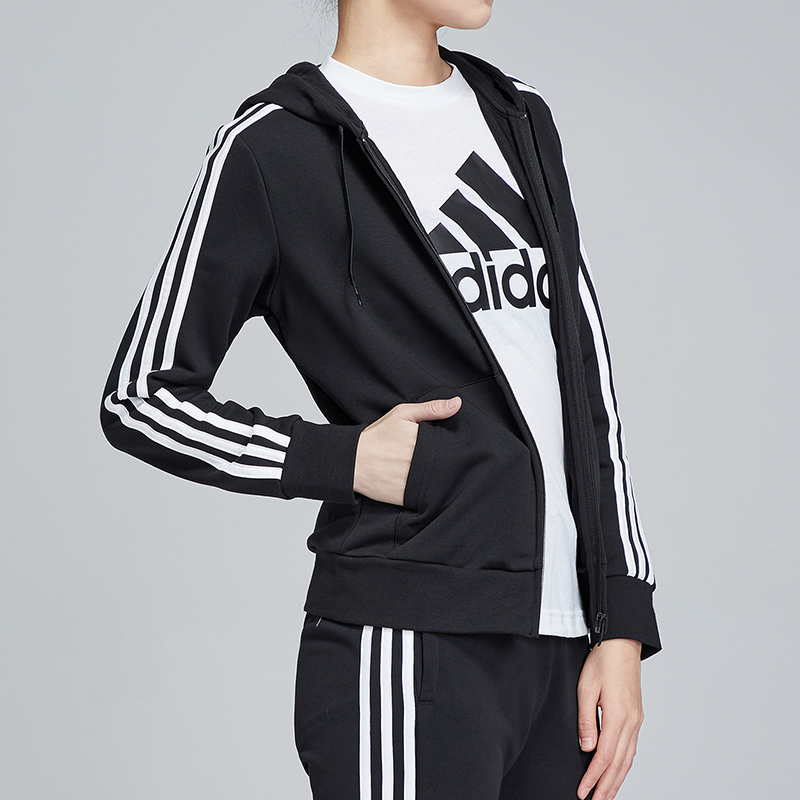 阿迪达斯女服夹克外套连帽针织运动休闲运动服DP2419