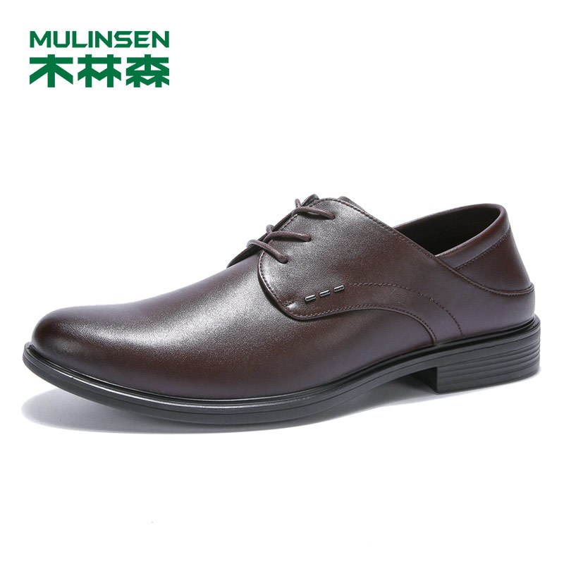木林森男鞋春季新款真皮系带商务鞋SS97110