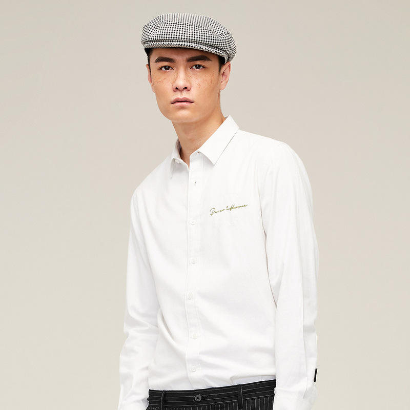 gxg男装秋季男士时尚青年都市流行蓄热面料白色长袖休闲衬衫男