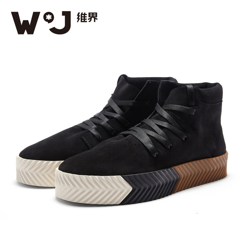 维界高帮鞋男英伦真皮时尚厚底皮靴子黑色潮流个性嘻哈休闲鞋男鞋