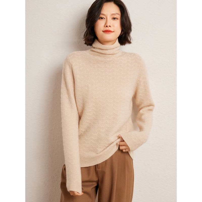 秋冬绞花堆堆领羊绒加厚针织衫女纯色羊毛打底衫宽松时尚套头毛衣图片