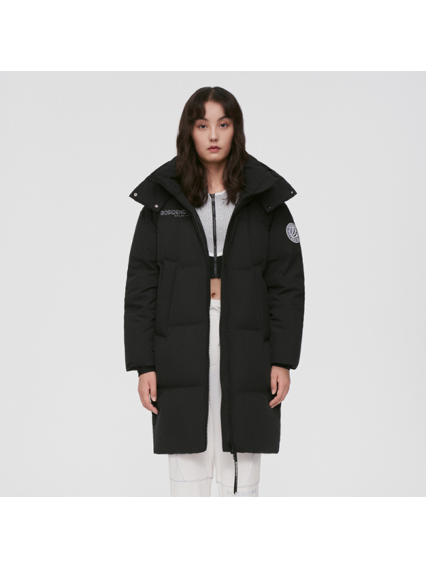 波司登女士中长小廓形连帽防风羽绒服韩版时尚反季断码B10143382