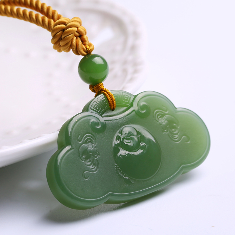 和田碧玉吉祥如意锁吊坠 男女款佛公/山水诗人如意挂件 附送证书